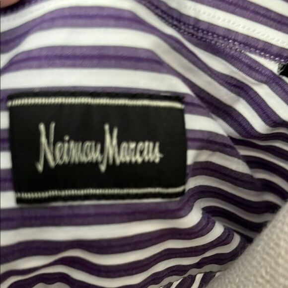 Neiman Marcus Eggplant and White Striped Button Down Shirt NWOT - Picture 2 of 8